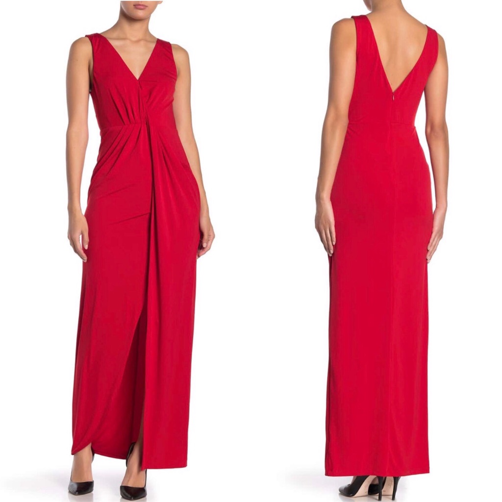 Astr The Label Formal Red Dress / Gown; Twist Front V-Neck Size S